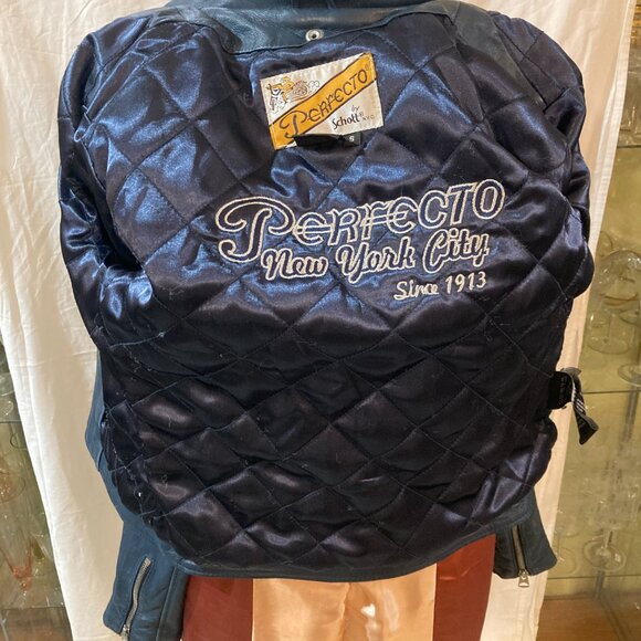 PERFECTO SCHOTT blue leather biker motorcycle womens leather jacket sz small - Picture 5 of 6